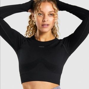 Gymshark Flex Sports Long Sleeve Crop Top - Black/Charcoal XS